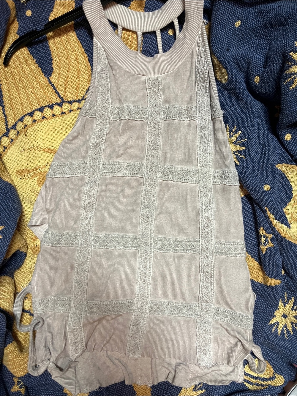 POL Light Gray Ribbed Lace-Trim Halter Tank  M